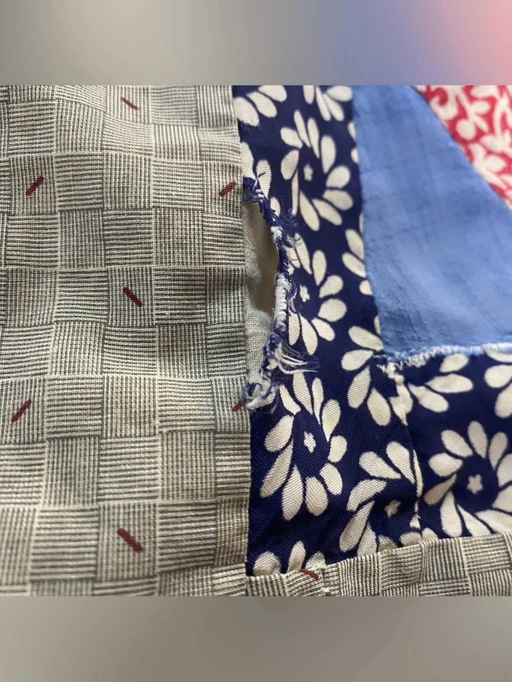 Vintage Log Cabin Tie Quilt 66” x 78” Feed Sack